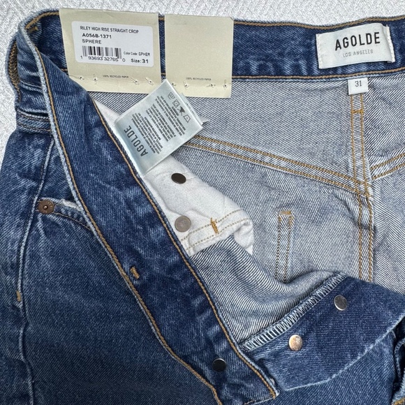 NWT AGOLDE Riley Crop Slim Straight High Rise Blue Sphere Raw Hem Sz 31 L25 - Picture 11 of 16